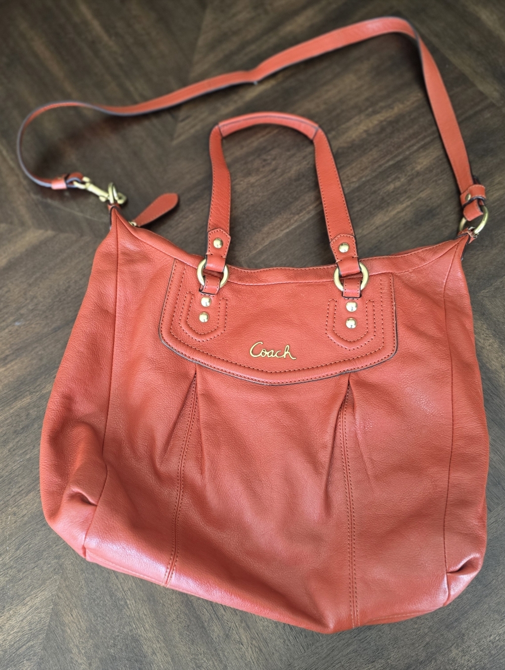 Coach Pebbled Leather Satchel in Coral